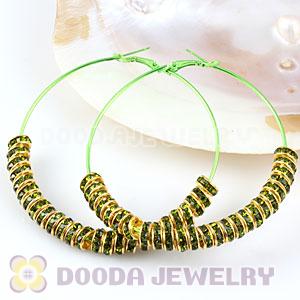 70mm Green Basketball Wives Crystal Spacer Hoop Earrings Wholesale 