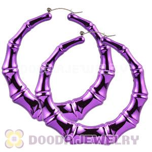 Wholesale 80mm Purple Basketball Wives Bamboo Hoop Earrings 