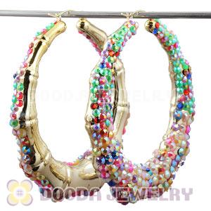 Cheap 80mm Basketball Wives Bamboo Crystal Hoop Earrings Wholesale