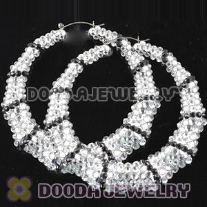 80mm White Basketball Wives Bamboo Crystal Hoop Earrings Wholesale