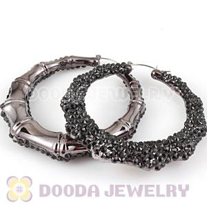 Cheap 80mm Black Basketball Wives Bamboo Crystal Hoop Earrings Wholesale