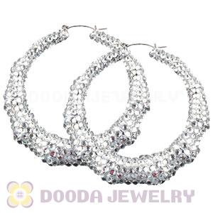 Cheap 80mm White Basketball Wives Bamboo Crystal Hoop Earrings Wholesale