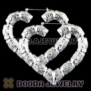 65×70mm Platinum Plated Basketball Wives Heart Bamboo Hoop Earrings Wholesale 