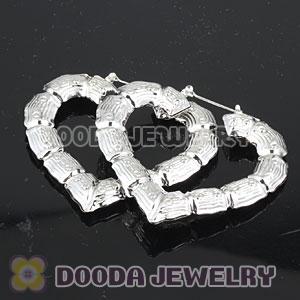 65×60mm Platinum Plated Basketball Wives Bamboo Heart Hoop Earrings Wholesale 