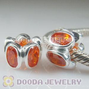S925 Sterling Silver Charm Jewelry Beads with Orange Stone