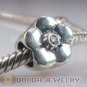 925 Sterling Silver European Style Daisy Beads with Clear Stone