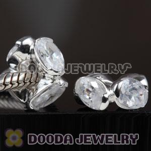 Sterling Silver White CZ Stone Charms fit European Largehole Jewelry Bracelet