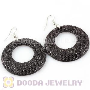 Basketball Wives Black Crystal Circle Bamboo Hoop Earrings Cheap