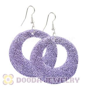Basketball Wives Purple Crystal Circle Bamboo Hoop Earrings Cheap
