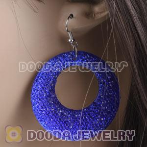 Basketball Wives Blue Crystal Circle Bamboo Hoop Earrings Cheap