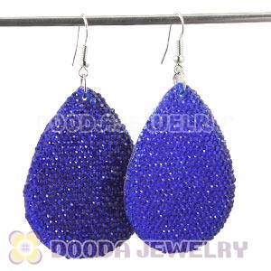 Blue Crystal Basketball Wives Teardrop Bamboo Hoop Earrings Cheap