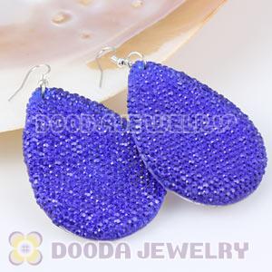 Blue Crystal Basketball Wives Teardrop Bamboo Hoop Earrings Cheap