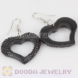 Black Crystal Heart Basketball Wives Bamboo Hoop Earrings 