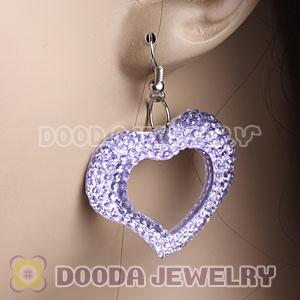 Purple Crystal Heart Basketball Wives Bamboo Hoop Earrings 