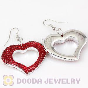Red Crystal Heart Basketball Wives Bamboo Hoop Earrings 