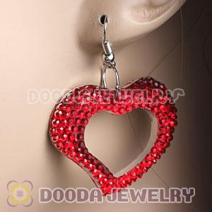 Red Crystal Heart Basketball Wives Bamboo Hoop Earrings 