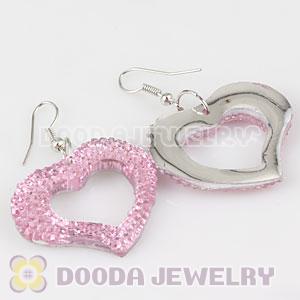 Pink Crystal Heart Basketball Wives Bamboo Hoop Earrings 