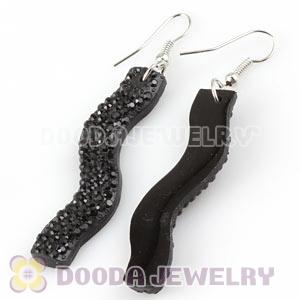 Black Crystal Basketball Wives Bamboo Hoop Earrings Wholesale