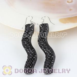 Black Crystal Basketball Wives Bamboo Hoop Earrings Wholesale