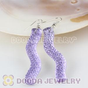 Lavender Crystal Basketball Wives Bamboo Hoop Earrings Wholesale