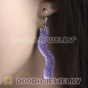 Lavender Crystal Basketball Wives Bamboo Hoop Earrings Wholesale