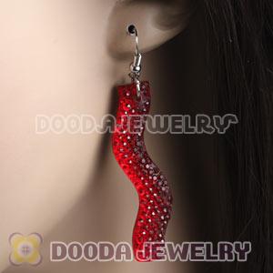 Red Crystal Basketball Wives Bamboo Hoop Earrings Wholesale
