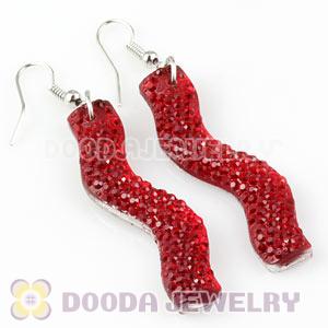 Red Crystal Basketball Wives Bamboo Hoop Earrings Wholesale