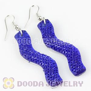 Blue Crystal Basketball Wives Bamboo Hoop Earrings Wholesale