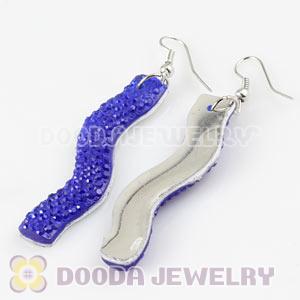 Blue Crystal Basketball Wives Bamboo Hoop Earrings Wholesale