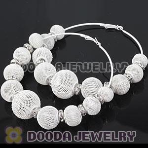 90mm White Basketball Wives Mesh Hoop Earrings With Spacer Beads Wholesale