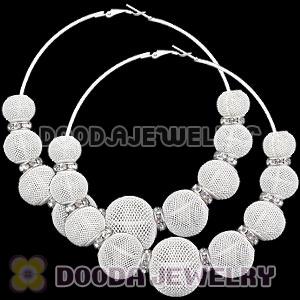 90mm White Basketball Wives Mesh Hoop Earrings With Spacer Beads Wholesale