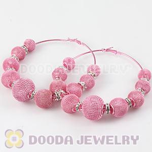 90mm Pink Basketball Wives Mesh Hoop Earrings With Spacer Beads Wholesale