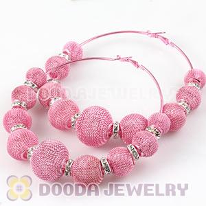 90mm Pink Basketball Wives Mesh Hoop Earrings With Spacer Beads Wholesale
