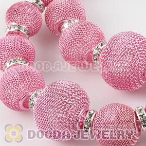 90mm Pink Basketball Wives Mesh Hoop Earrings With Spacer Beads Wholesale