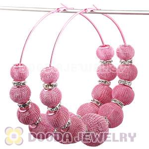 90mm Pink Basketball Wives Mesh Hoop Earrings With Spacer Beads Wholesale