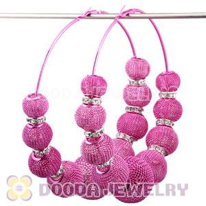 90mm Peach Basketball Wives Mesh Hoop Earrings With Spacer Beads Wholesale