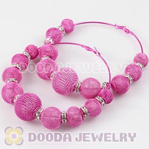 90mm Peach Basketball Wives Mesh Hoop Earrings With Spacer Beads Wholesale