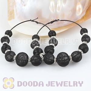 90mm Black Basketball Wives Mesh Hoop Earrings With Spacer Beads Wholesale