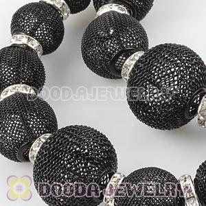 90mm Black Basketball Wives Mesh Hoop Earrings With Spacer Beads Wholesale