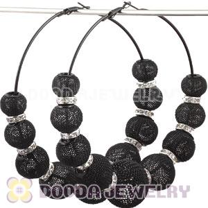 90mm Black Basketball Wives Mesh Hoop Earrings With Spacer Beads Wholesale