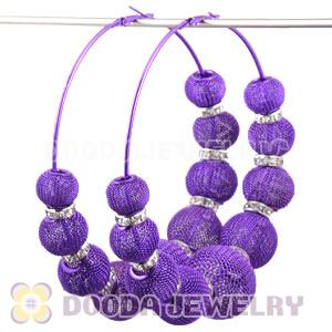 90mm Purple Basketball Wives Mesh Hoop Earrings With Spacer Beads Wholesale