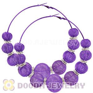 90mm Purple Basketball Wives Mesh Hoop Earrings With Spacer Beads Wholesale