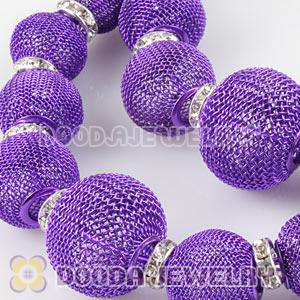 90mm Purple Basketball Wives Mesh Hoop Earrings With Spacer Beads Wholesale