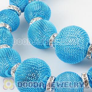90mm Blue Basketball Wives Mesh Hoop Earrings With Spacer Beads Wholesale