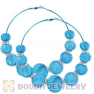 90mm Blue Basketball Wives Mesh Hoop Earrings With Spacer Beads Wholesale