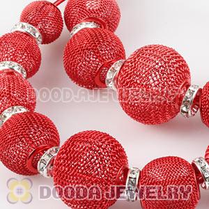 90mm Red Basketball Wives Mesh Hoop Earrings With Spacer Beads Wholesale
