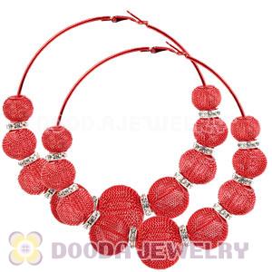 90mm Red Basketball Wives Mesh Hoop Earrings With Spacer Beads Wholesale