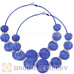 90mm Blue Basketball Wives Mesh Hoop Earrings With Spacer Beads Wholesale
