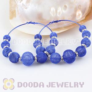 90mm Blue Basketball Wives Mesh Hoop Earrings With Spacer Beads Wholesale