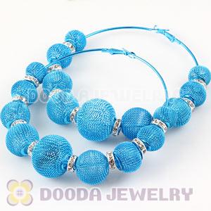 90mm Blue Basketball Wives Mesh Hoop Earrings With Spacer Beads Wholesale
